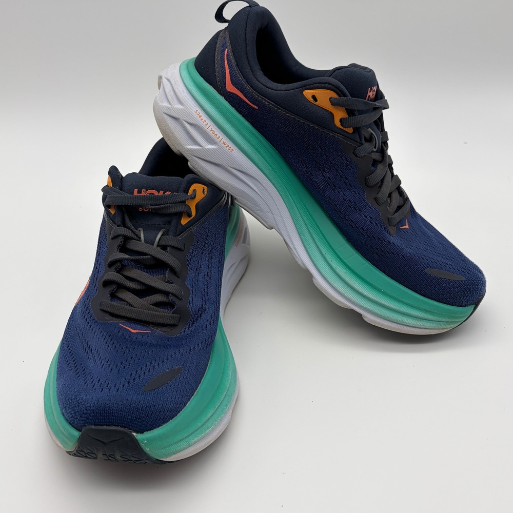 Hoka Bondi 8 Womens 7.5 Running Shoes Navy Teal Coral 1127952-OSBB